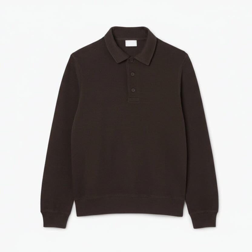 Ribbed Cotton Polo Collar Sweatshirt