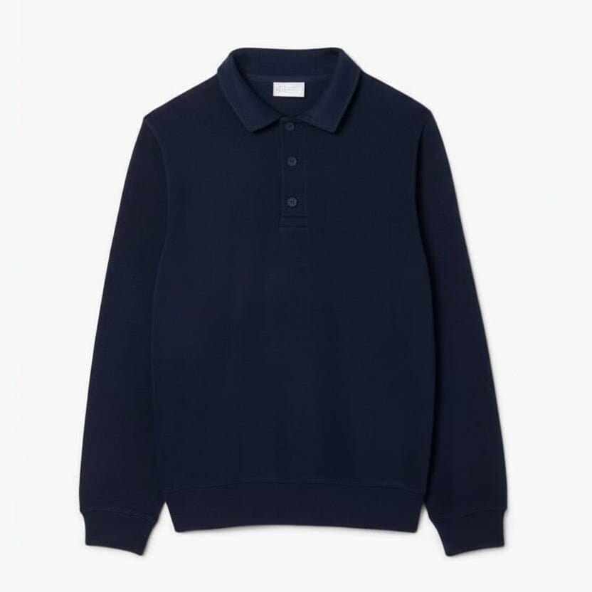Ribbed Cotton Polo Collar Sweatshirt