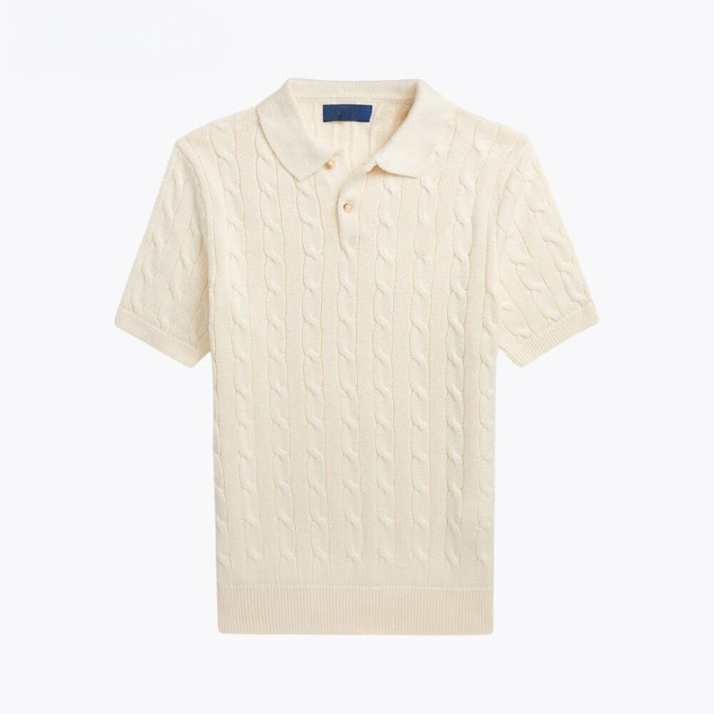 Cable-Knit Cotton Polo-Collar Sweater