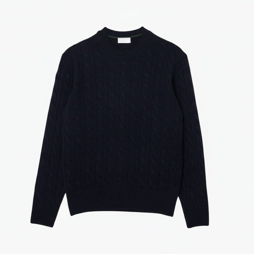 Cable Knit Carded Wool Crew Neck Sweater