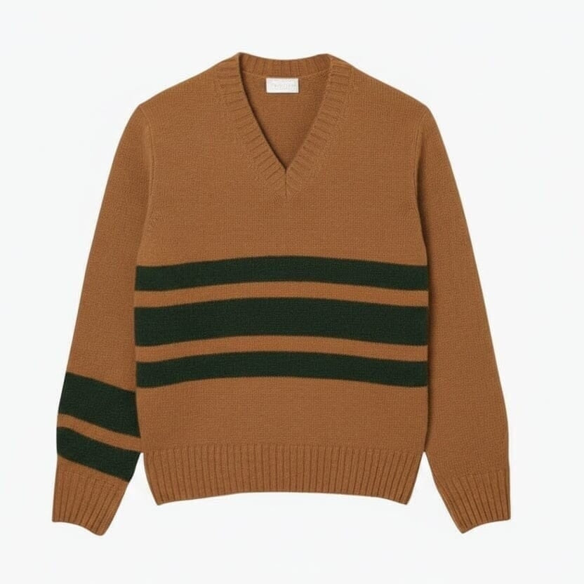 Striped Wool V Neck Sweater