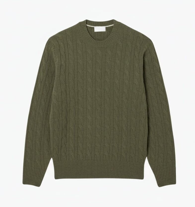Cable Knit Carded Wool Crew Neck Sweater